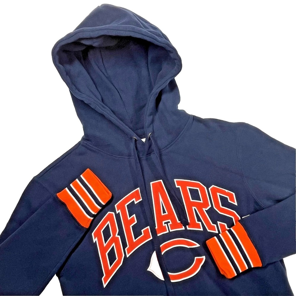 Chicago Bears NFL Football Tailgate Hoodie Men's XS Navy Orange Striped‎ Cuffs